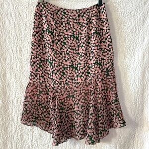 Bliss Sheer Overlay Floral Print Ruffle Hem Pencil Skirt